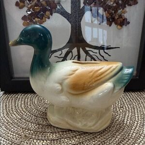 Vintage Czech Earthenware Duck Figurine Bank